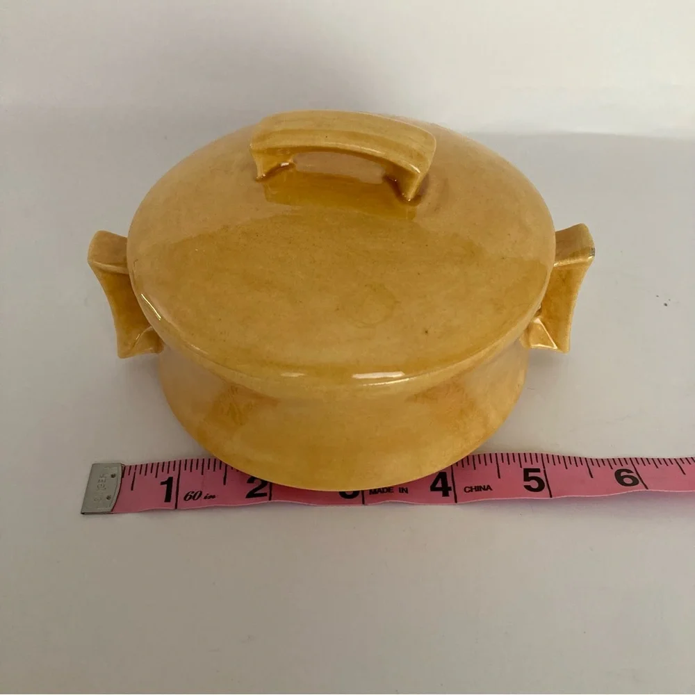 Small Vintage Yellow Ceramic Casserole Crock Trinket Dish